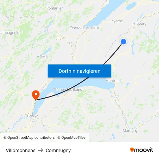 Villorsonnens to Commugny map