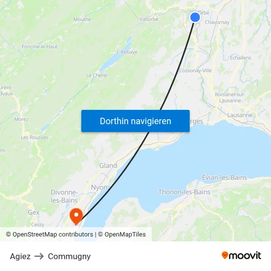 Agiez to Commugny map