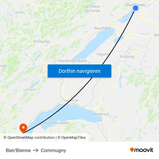 Biel/Bienne to Commugny map