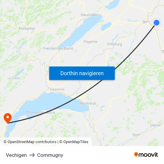 Vechigen to Commugny map