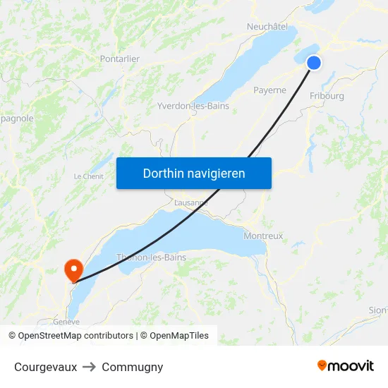 Courgevaux to Commugny map