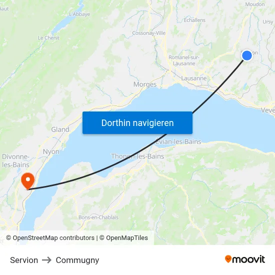 Servion to Commugny map