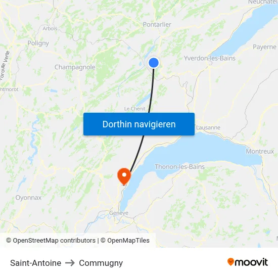 Saint-Antoine to Commugny map