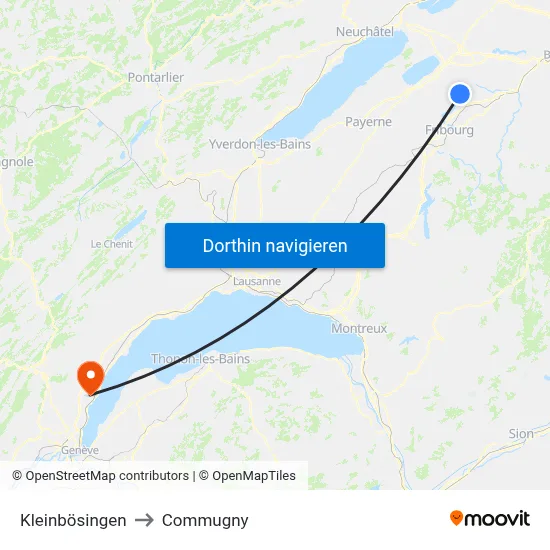 Kleinbösingen to Commugny map