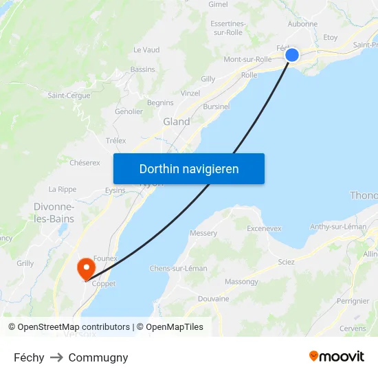Féchy to Commugny map