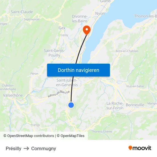 Présilly to Commugny map