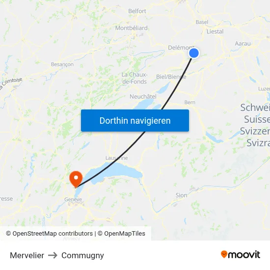 Mervelier to Commugny map