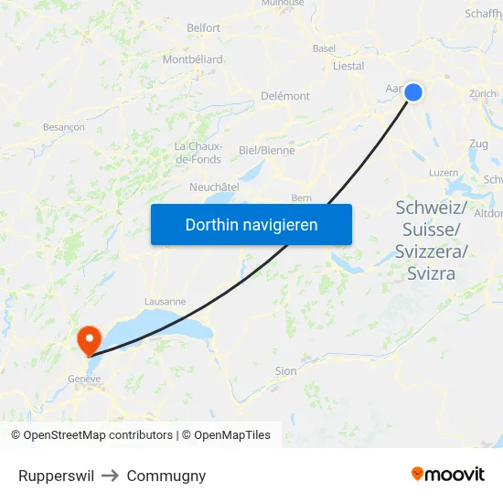 Rupperswil to Commugny map