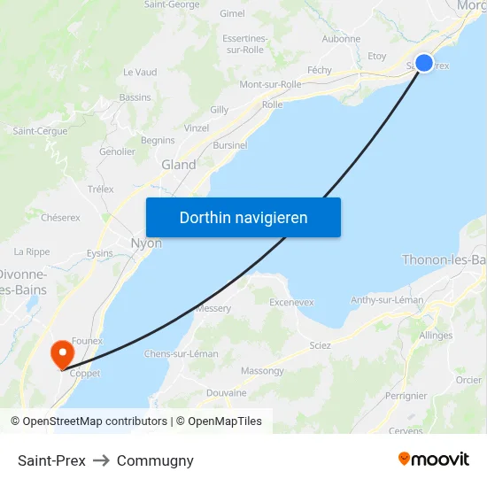 Saint-Prex to Commugny map