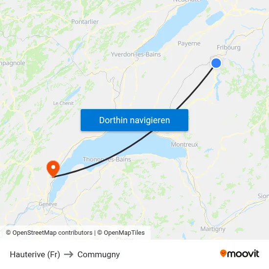 Hauterive (Fr) to Commugny map