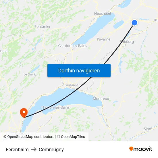 Ferenbalm to Commugny map
