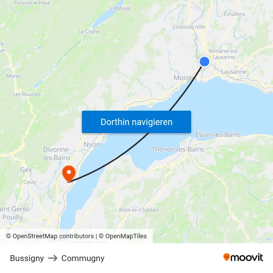 Bussigny to Commugny map