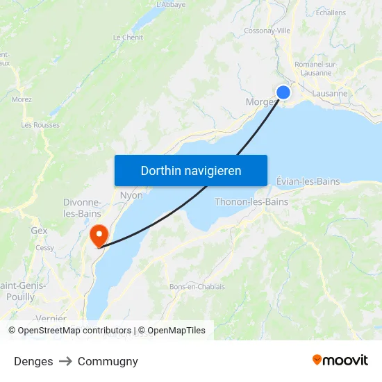 Denges to Commugny map