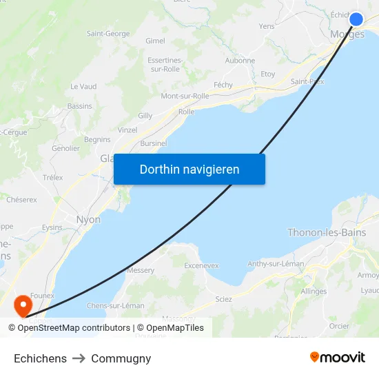 Echichens to Commugny map