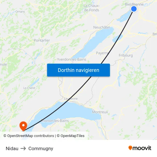 Nidau to Commugny map