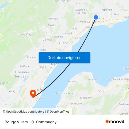Bougy-Villars to Commugny map