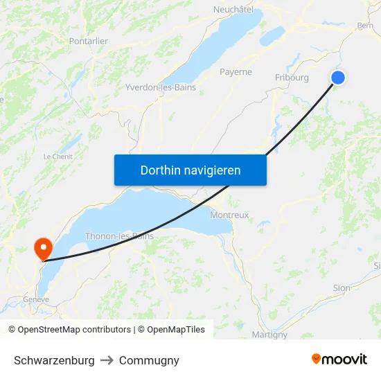Schwarzenburg to Commugny map