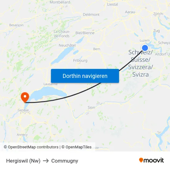 Hergiswil (Nw) to Commugny map