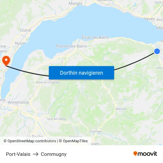 Port-Valais to Commugny map