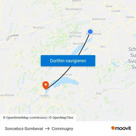 Sonceboz-Sombeval to Commugny map