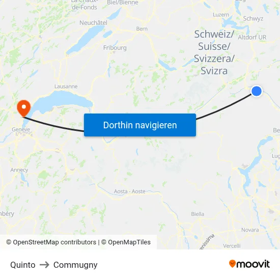 Quinto to Commugny map