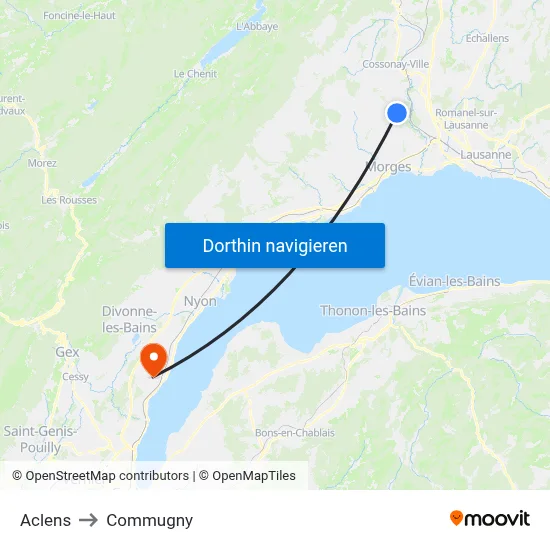 Aclens to Commugny map