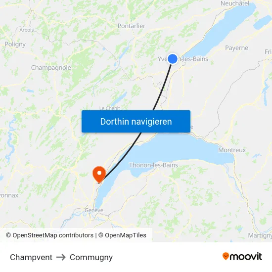 Champvent to Commugny map