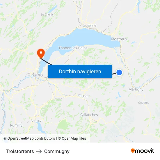 Troistorrents to Commugny map