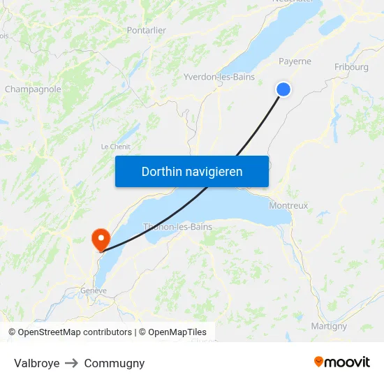 Valbroye to Commugny map