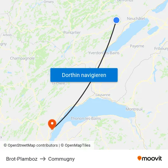 Brot-Plamboz to Commugny map