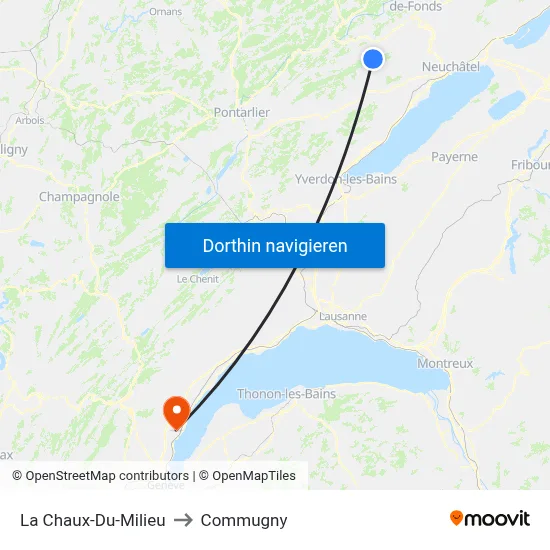 La Chaux-Du-Milieu to Commugny map