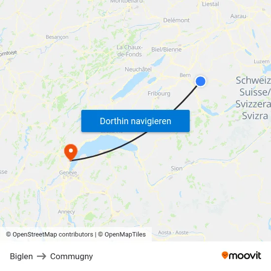 Biglen to Commugny map