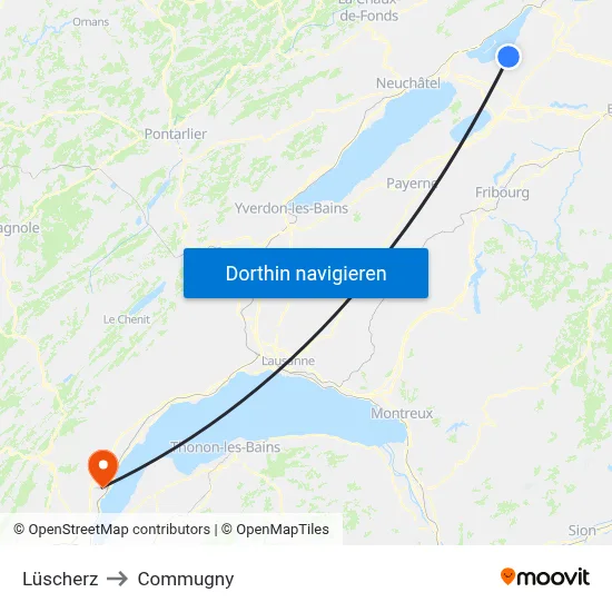 Lüscherz to Commugny map