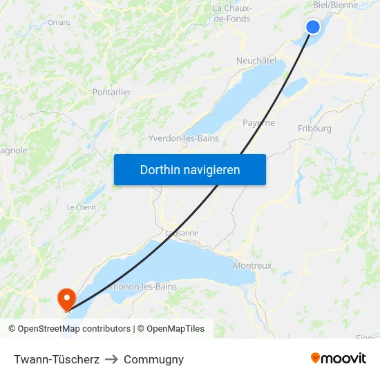 Twann-Tüscherz to Commugny map