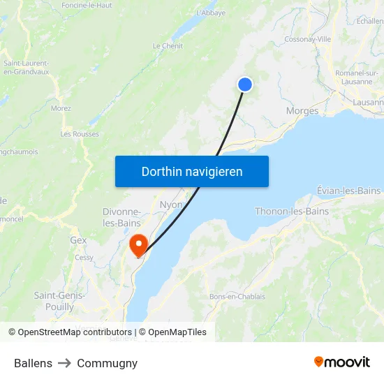 Ballens to Commugny map