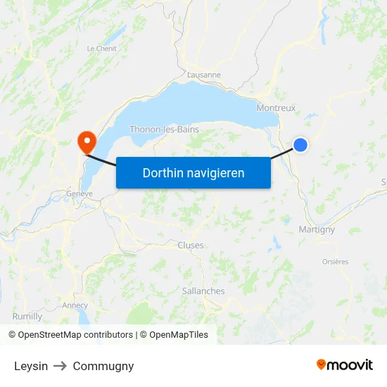 Leysin to Commugny map