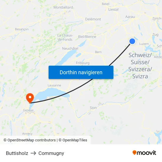 Buttisholz to Commugny map