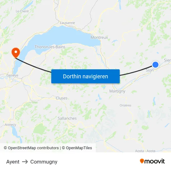 Ayent to Commugny map