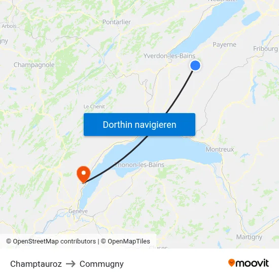 Champtauroz to Commugny map