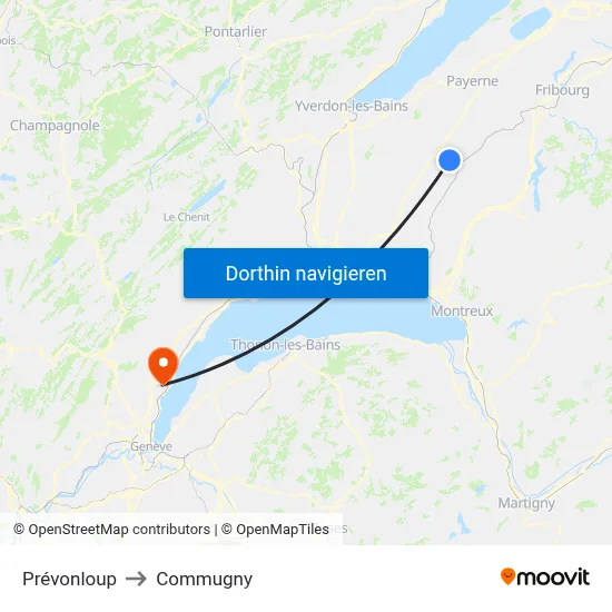 Prévonloup to Commugny map