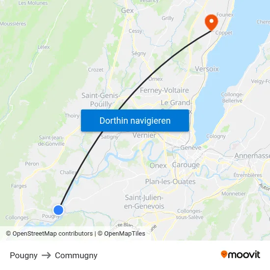 Pougny to Commugny map