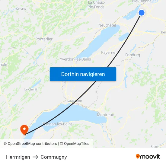 Hermrigen to Commugny map