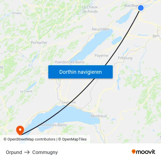 Orpund to Commugny map