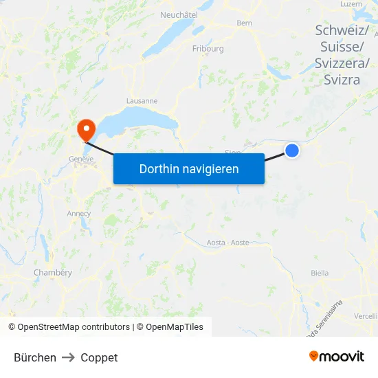 Bürchen to Coppet map
