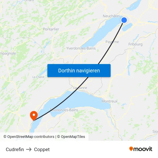 Cudrefin to Coppet map
