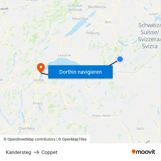 Kandersteg to Coppet map