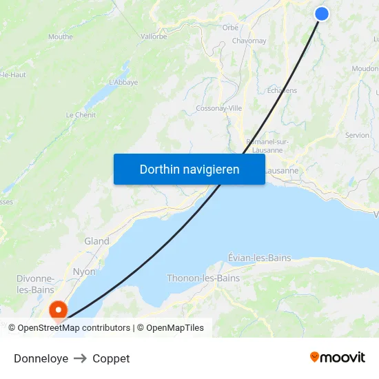 Donneloye to Coppet map