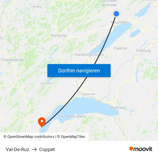 Val-De-Ruz to Coppet map