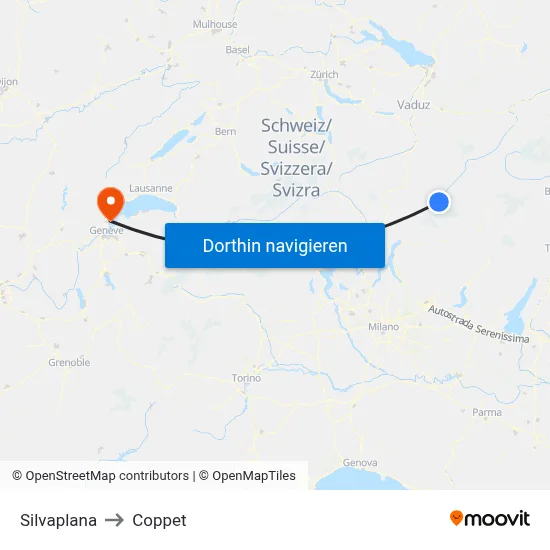 Silvaplana to Coppet map