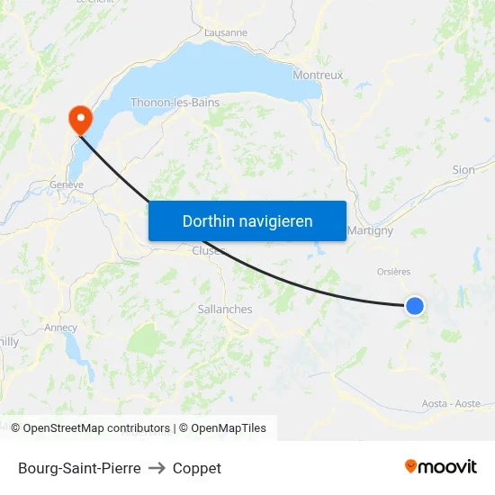 Bourg-Saint-Pierre to Coppet map
